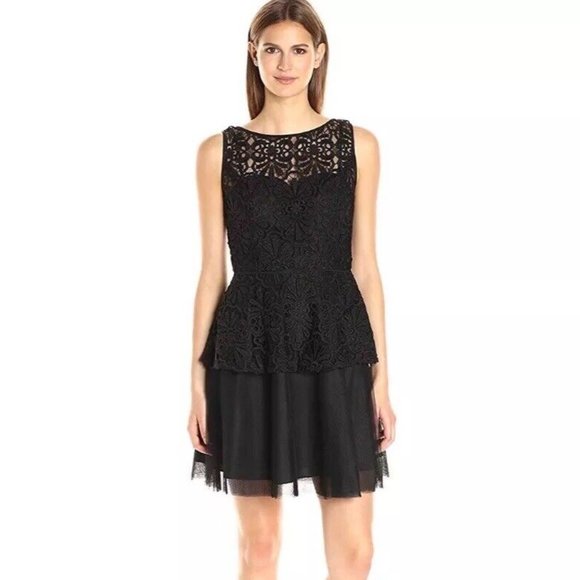Adrianna Papell Black Lace Peplum Party Dress - Size 16 - Picture 1 of 10